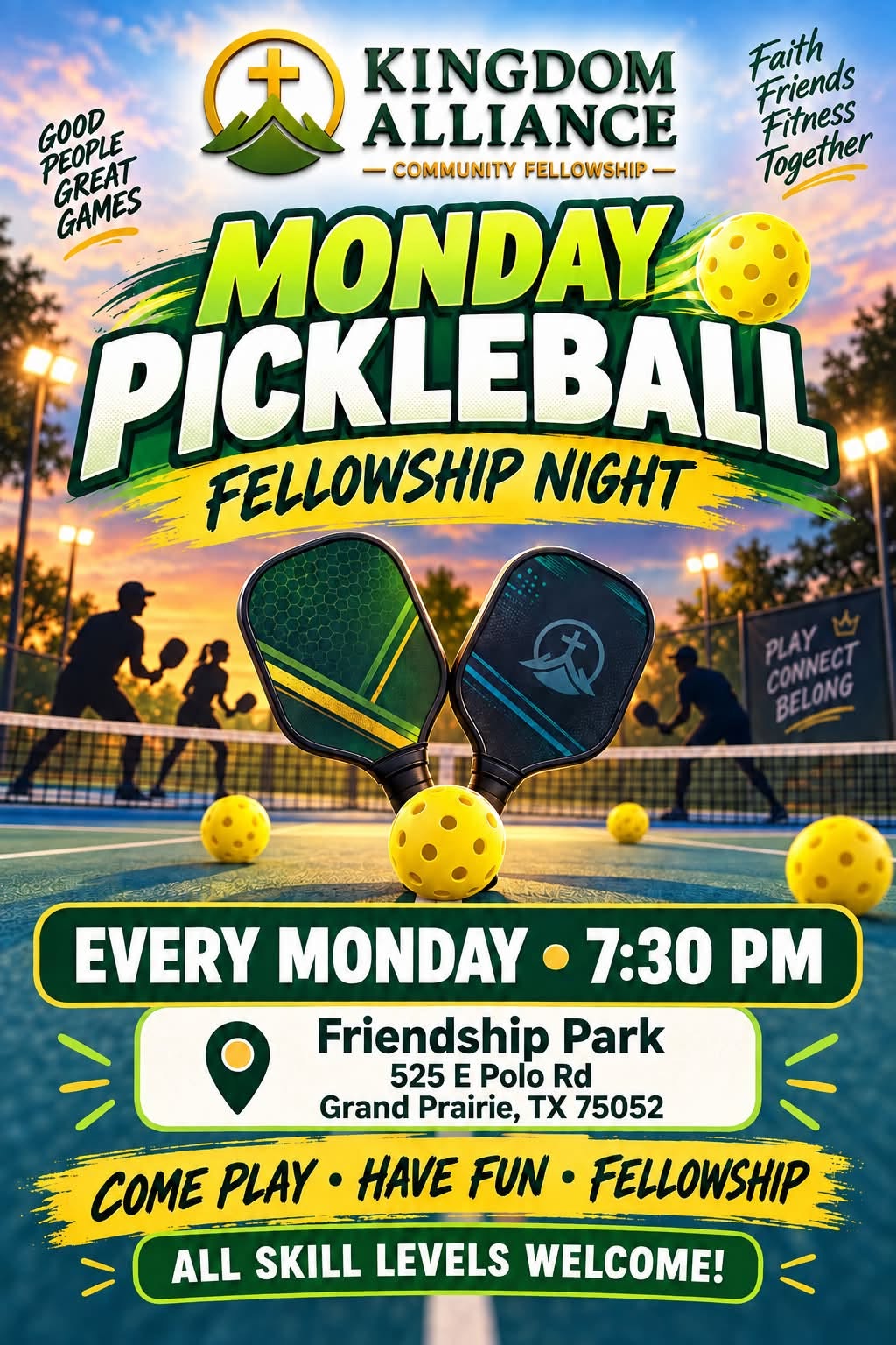 Đêm Thứ Hai Pickleball Thông Công của Kingdom Alliance Community Fellowship